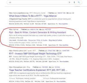 A Google search of the things Rytr made up